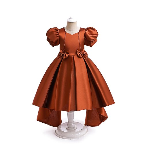 Kinder Mädchen Partykleid Einfarbig Kurzarm Besonderer Anlass Knotenbinde Prinzessin Polyester Asymmetrisch Partykleid Sommer Frühling Herbst 4-12 Jahre Rosa Wein Staubiges Blau Image