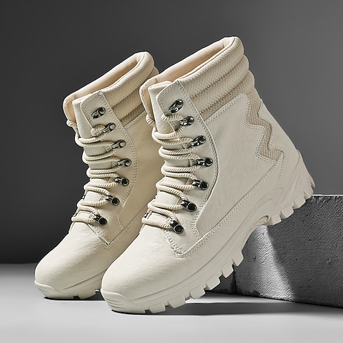 Herren-Freizeitstiefel aus PU-Leder mit hohem Schaft Rutschfeste Sohle zum Wandern und für den Alltag Image