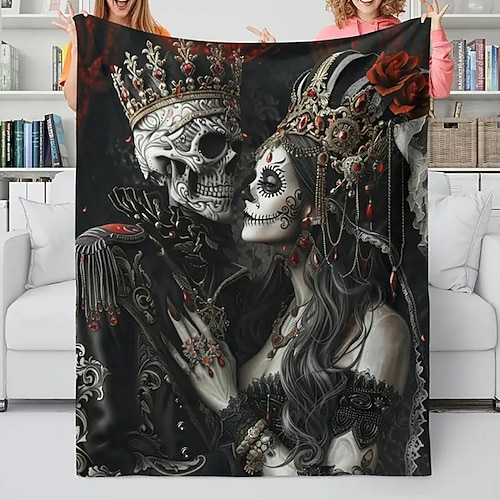 Fleecedecken Überwurfdecke für die Couch Skelett 3D Mexiko Dark Punk Gothic Party Sofa Bett Dekorative Decke Warme Decke Wohndeko Image