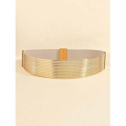 Breiter Metallgürtel für Damen in Gold, Silber und Schwarz – elastischer Stretch-Kordelzug mit Druckknopfverschluss, modisches Accessoire für Kleider, Partys und formelle Anlässe