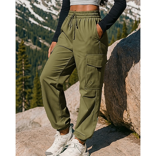 Damen Wanderhosen Wanderregenmantel Wintermantel Fleecehosen Frühling Herbst Außen Normale Passform Wasserdicht Winddicht Warm Hosen Elastischer Bund Schwarz Armeegrün Camping / Wandern Jagd Laufen S Image