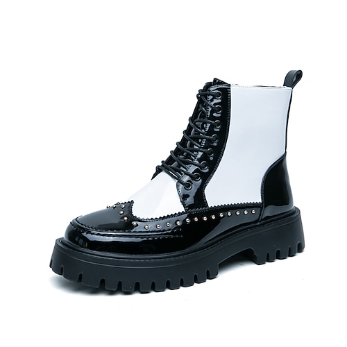 Herren-High-Top-Punk-Stiefel aus Lack-PU-Leder Nietendetails und klobige Sohle für urbanen Stil Image
