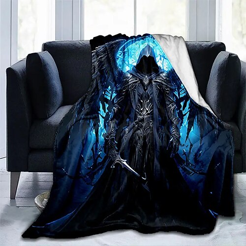 Fleecedecken Überwurfdecke für die Couch Sensenmann 3D Fantasie Dark Punk Gothic Party Sofa Bett Dekorative Decke Warme Decke Wohndeko Image