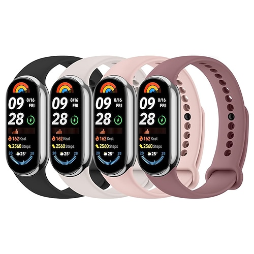 4er-Pack Smartwatch-Armbänder, kompatibel mit Xiaomi Mi Band 10, Band 9, Band 8, Smartwatch-Armband, verstellbares Sportarmband, Ersatzarmband Image