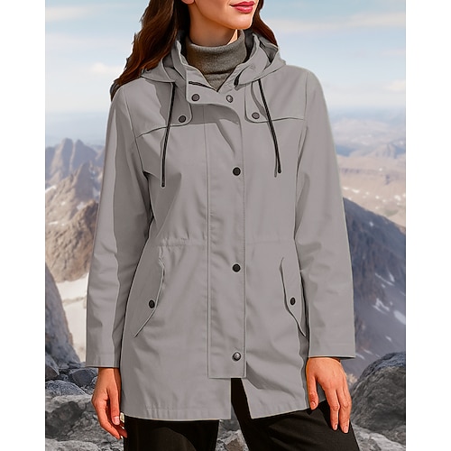 Damen Outdoorjacke Wanderjacke Regenmantel Außen Wasserdicht Winddicht Leicht Wanderoutfits Wanderbekleidung Frühling Herbst Jacke Jagd Klettern Camping / Wandern / Höhlenforschung Einfarbig Schwarz Image