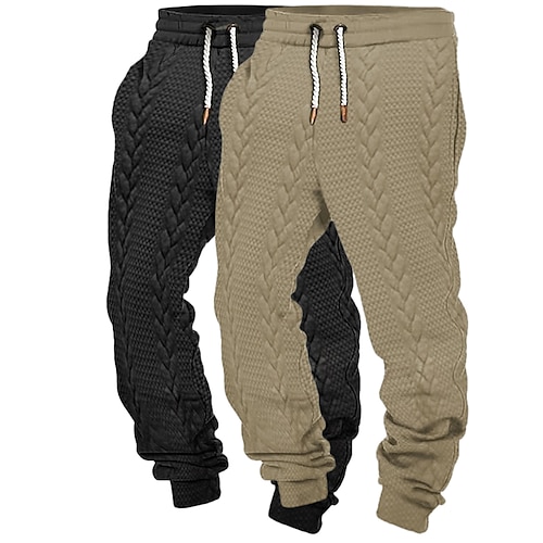Herren Jogginghose Jogginghose Jogger Hose Freizeithose Jacquard Kordelzug Elastischer Bund Einfach Atmungsaktiv Volle Länge Outdoor Lässig Täglich Sport Mode Weiß Khaki Schwarz Khaki Image