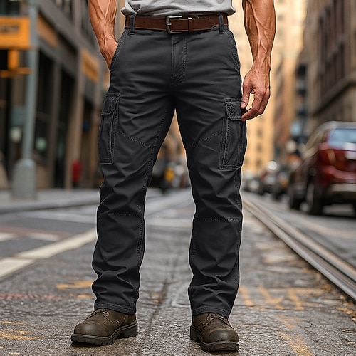 Herren Cargo-Hosen Cargohose Arbeitshosen Wanderhose Mehrere Taschen Gerader Schnitt Einfach tragbar Feuchtigkeitsableitend Volle Länge Outdoor Lässig Täglich Urlaub Mode Schwarz Armeegrün Unelastisch Image