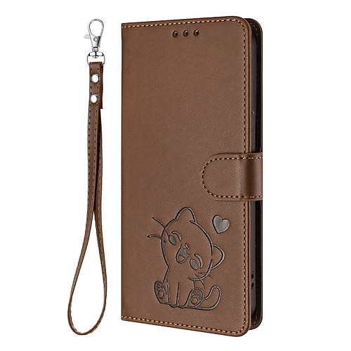 Handy Hülle Handyhüllen Für Google Pixel 9 Pro Pixel 9 Pro XL Pixel 8 Pro Pixel 8 Brieftaschenhülle Vollschutz mit Trageriemen Kameralinsenschutz Katze Retro TPU PU-Leder Image