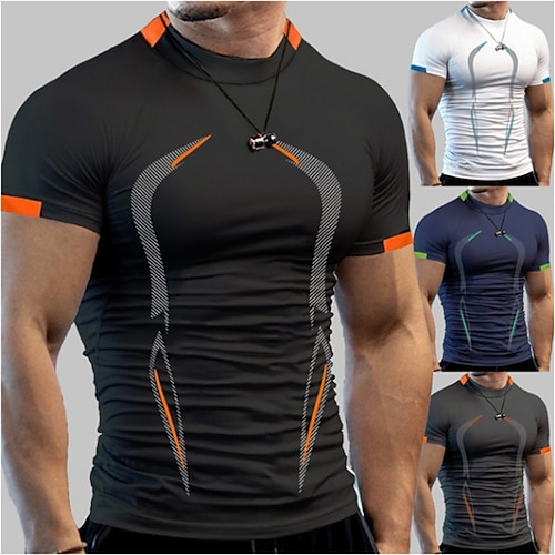 Herren Einfarbig Fitnessshirt Laufshirt Kurzarm Oberteil Athleisure Sommer Frühling Herbst Schnelltrocknend Weich Schweißableitend Joggen Training Bodybuilding Sportbekleidung Sportkleidung Blau Image
