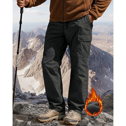 Herren Cargohosen Wanderhosen Wintermantel Fleecehosen Frühling Herbst Außen Normale Passform Wasserdicht Winddicht Warm Hosen Tasche Elastischer Bund Schwarz Khaki Camping / Wandern Jagd Klettern S Image