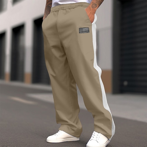 Herren Jogginghose Jogginghose mit weitem Bein Hose Freizeithose Elastischer Bund Gerader Schnitt Farbblock Nationalflagge Atmungsaktiv Volle Länge Outdoor Lässig Täglich Mode Streetwear Schwarz Image