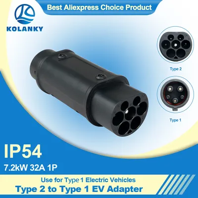 Kolanky Tragbarer EV-Ladegerät-Adapter, 7,2 kW, 32 A, 1P, Typ 2 auf Typ 1, EV-Anschluss zum Aufladen von AC J1772-Typ-1-Elektrofahrzeugen