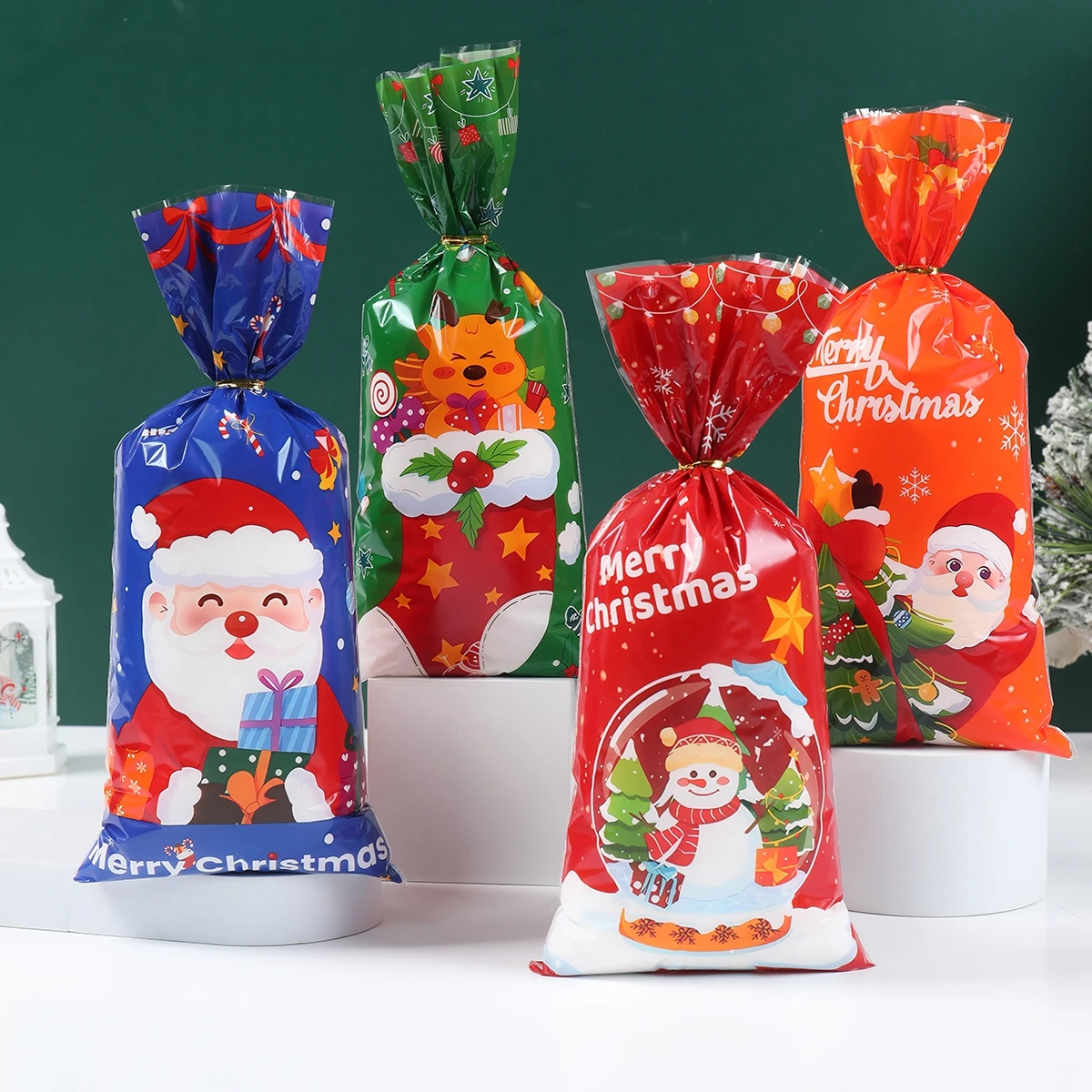 25/50pcs Christmas Candy Bags Christmas Decorations 2025 Santa Gift Bag Navidad Xmas Gift Bags Cristmas Cookies Packing Bag