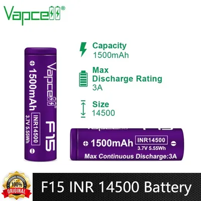 Original Vapcell F15 INR 14500 Battery 1500mAh CDR 3A 3.7V Lithium ion Rechargeable Batteries AA Battery Cell For Flashlight