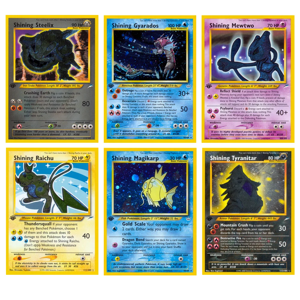 1996 Basic Edition PKM-Karte Shining Card Neo Series Shining Tyranitar Shining Mewtwo Sabrina's Gengar Gift Kinderspielzeug Proxy Card Image