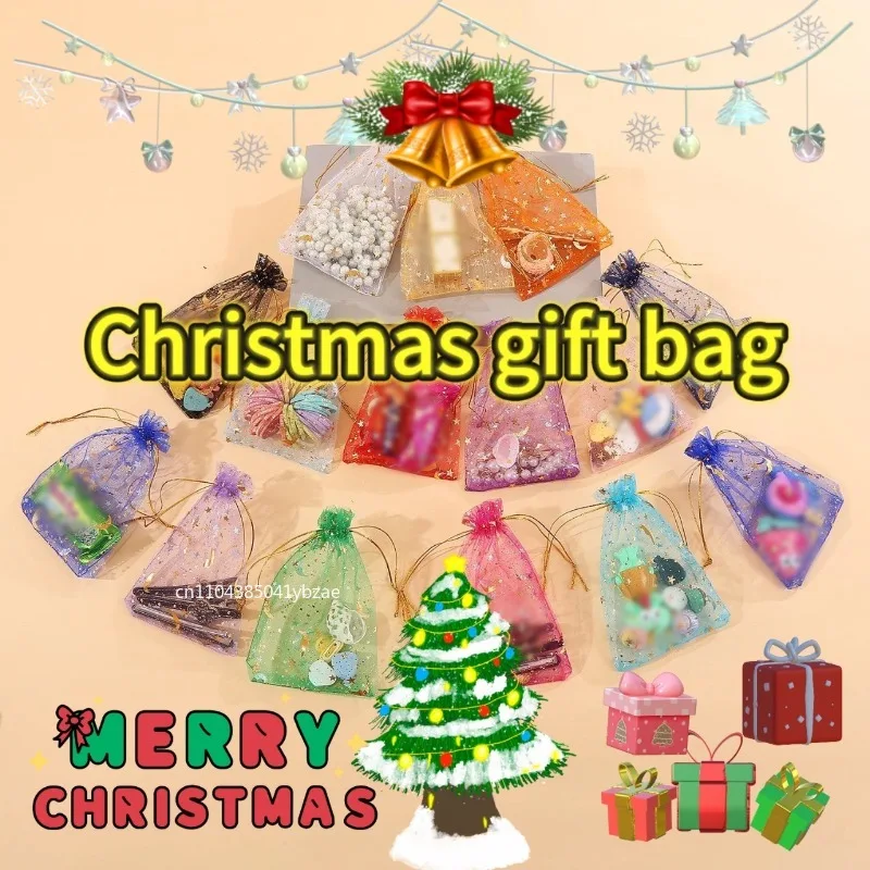 50PCS Moon Stars Drawstring Organza Bags Jewelry Gift Bags Pouches Gold Star Organza Favor Pouches for Christmas Wedding