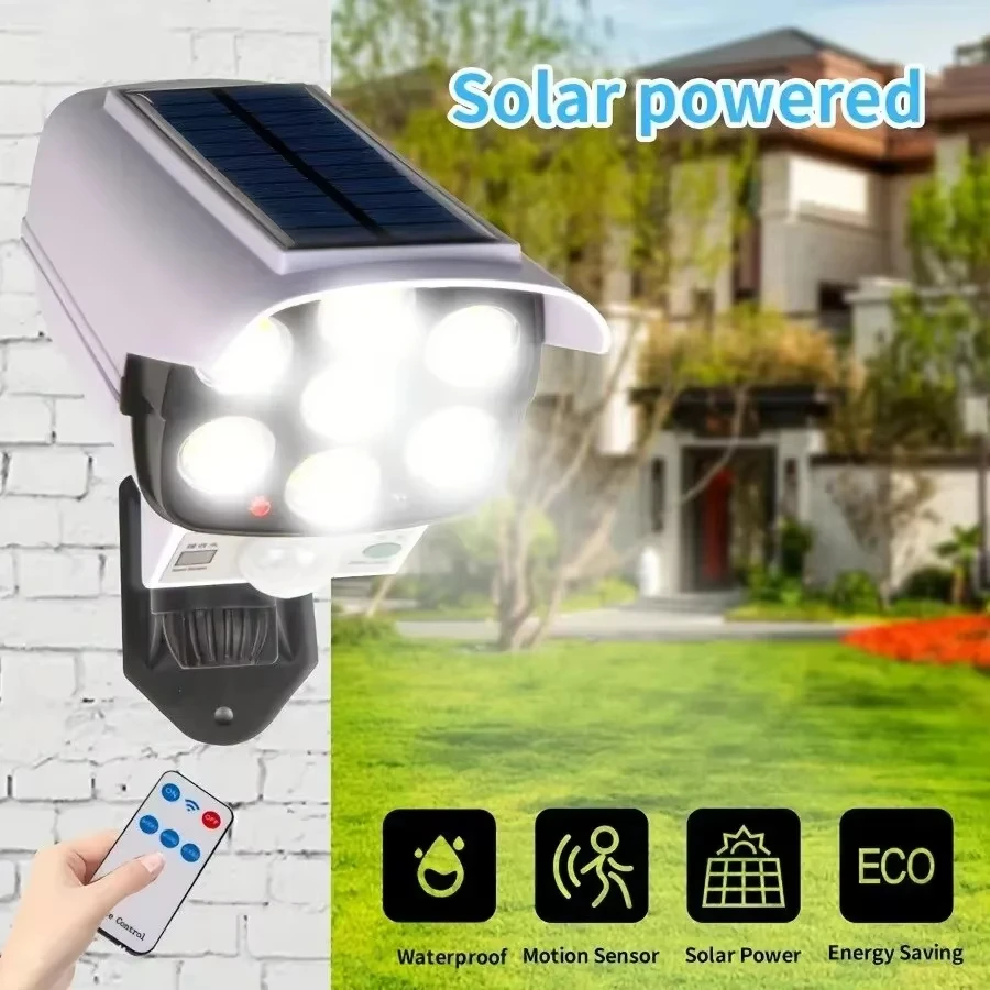 Outdoor-Solarleuchte, 77 LEDs, Dummy-Kamera, Bewegungsmelder, Solar-Wandleuchte, 3 Modi, Sicherheit, wasserdicht, für Garten, Hof, Straße, Terrasse