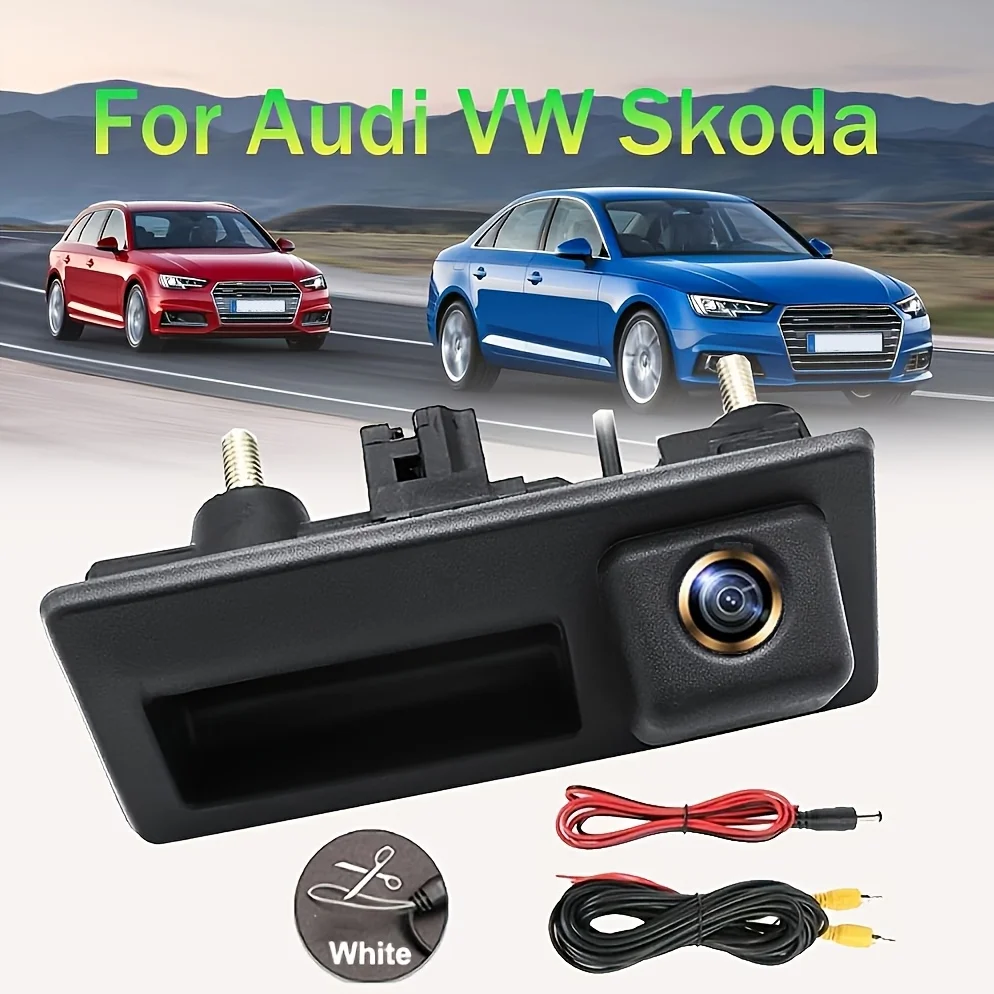 Rückfahrkamera mit Führungsleitung für Audi VW Skoda – CVBS/AHD-Rückfahrkamera, 720p-Videoaufnahme, Kamera mit Kofferraumgriff Image