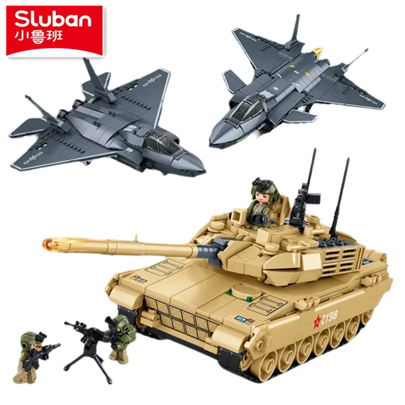 Sluban Military Stealth Kampfjet und Kampfpanzer Modell Bausteine Set pädagogische Luftwaffe Spielzeug für Kinder Image