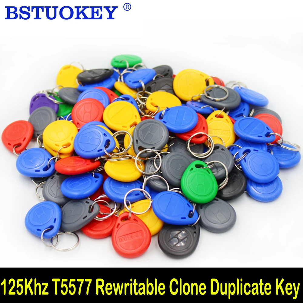 100 stücke Wasserdichte EM4305 T5577 Kopie Wiederbeschreibbare Beschreibbare Rewrite Duplizieren RFID Tag Proximity ID Token Schlüssel Keyfobs Ring Klon Auto Image