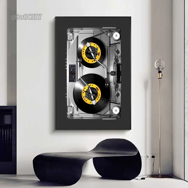 Cassette DJ Turntable Canvas Posters Unique Fashion Print Wall Art Paintings Graffiti Vinyl Turntable Poster for Home Room Decor