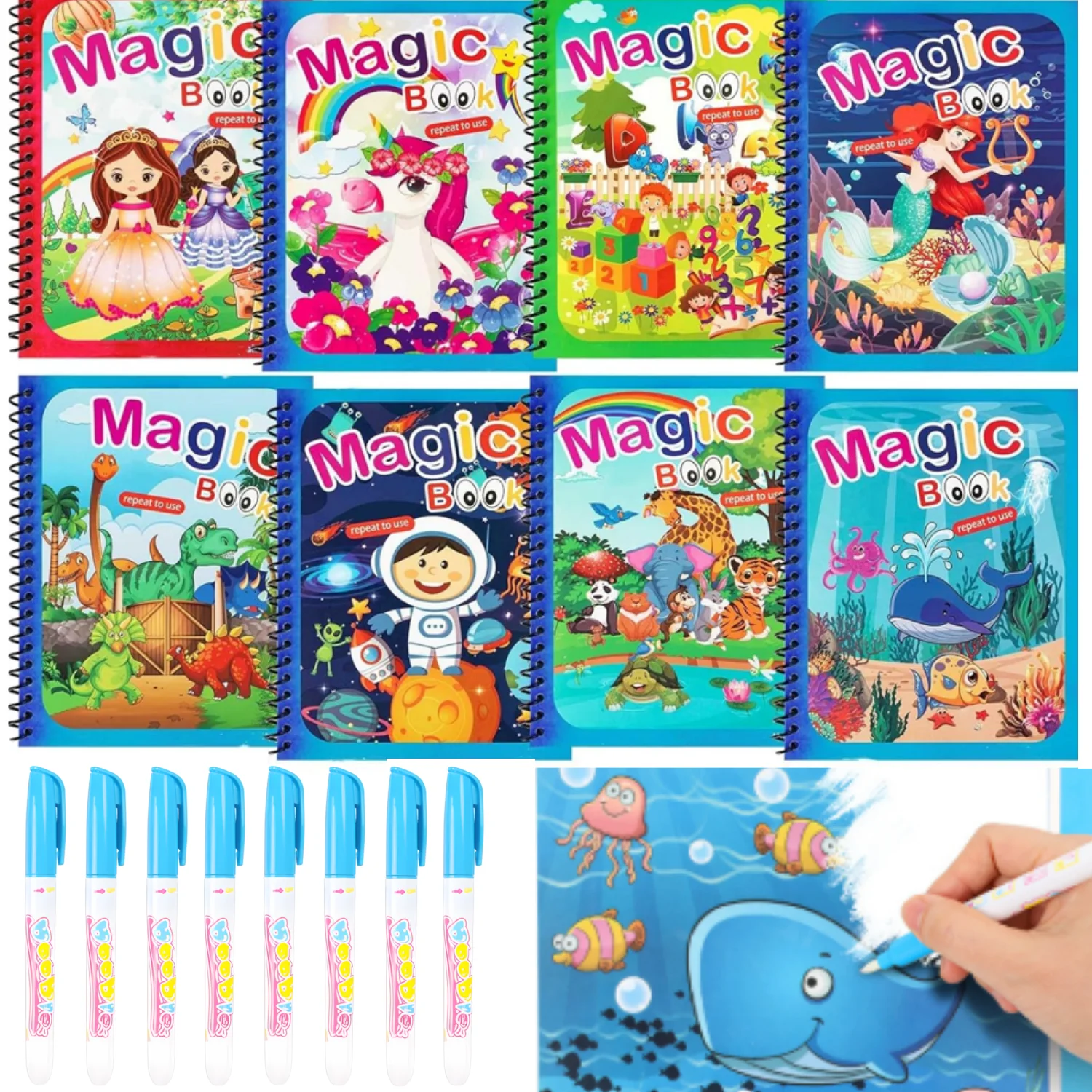 Wasser-Malbücher, 9/18er-Pack, Malen mit Wasserbüchern, pädagogisches Lern-Doodle, wiederverwendbares No-Mess-Kunstbuch, Reise- und Urlaubsgeschenk Image