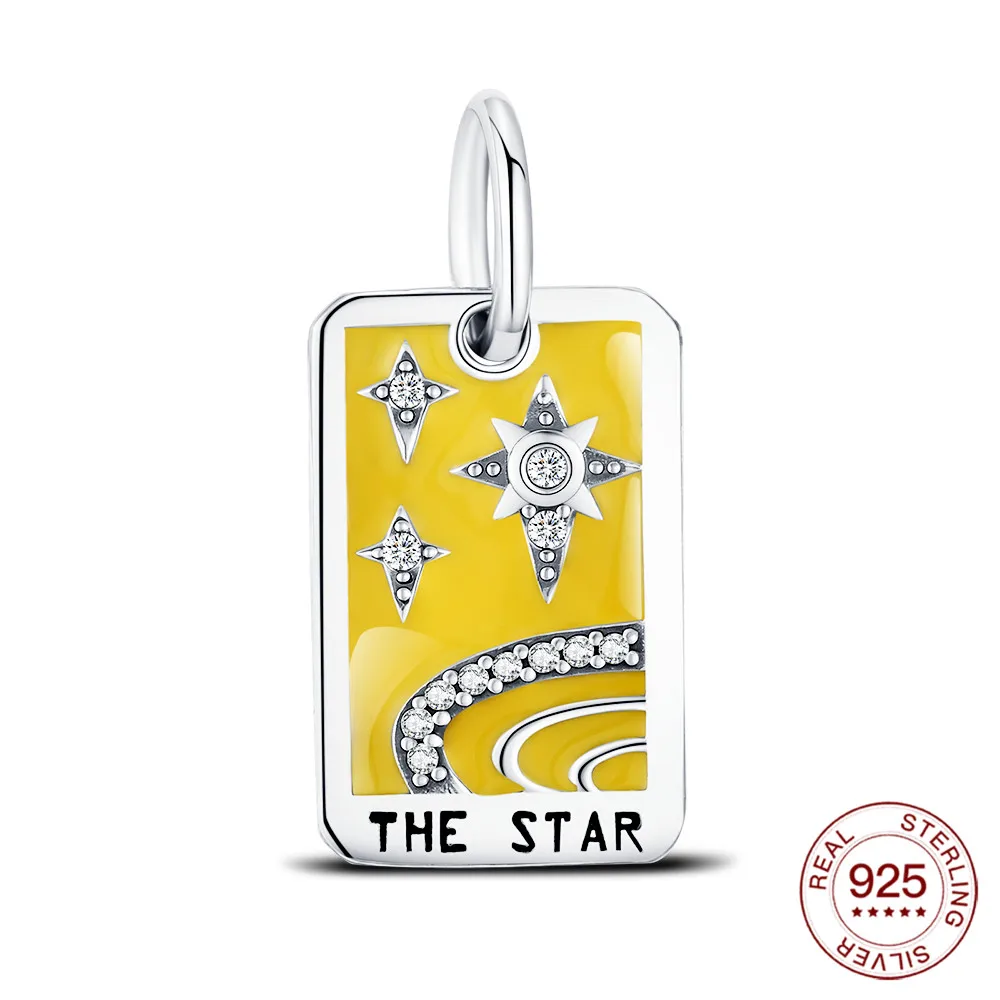Charm-Anhänger aus 925er-Sterlingsilber, Tarot-Karte, Nummer 17, Stern-Perle, Original-Armband, modischer Schmuck für Frauen, Alltagskleidung, Urlaubsgeschenk Image