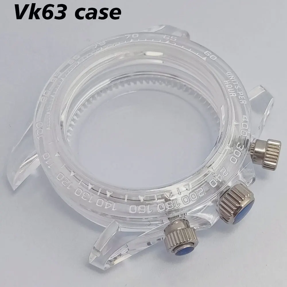 VK63 case 39mm Acrylic Case Transparent Case Fits 29.5mm Dial Watch Dial Men's High End Watch Case Quartz Movement Case