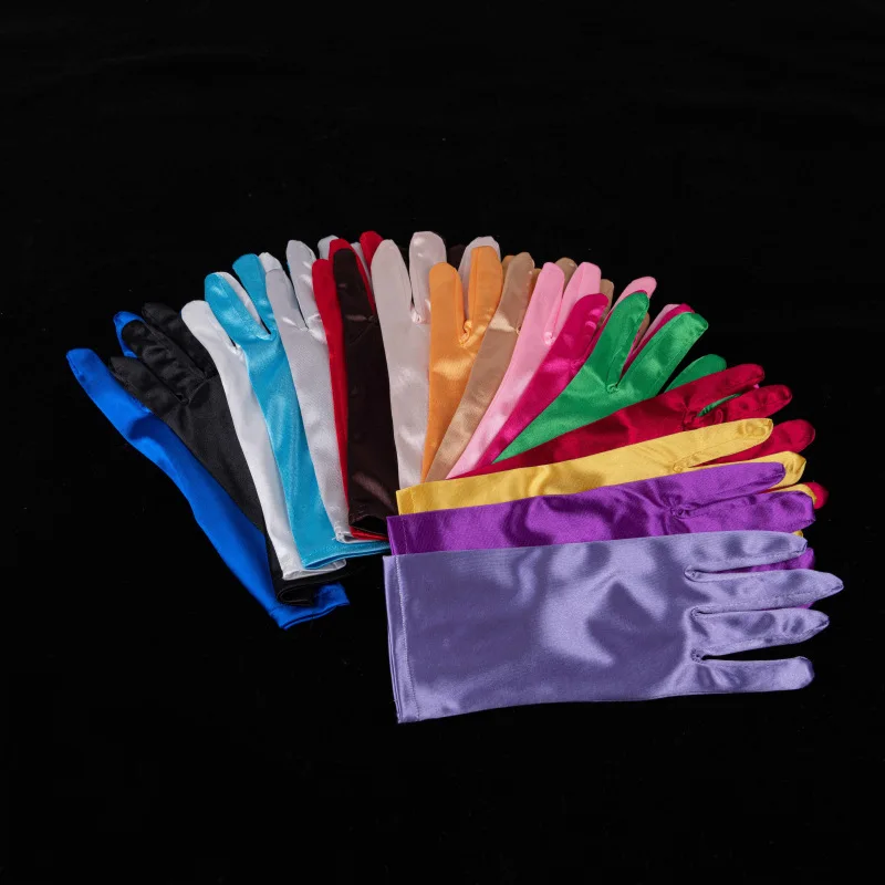 Kurze Satin-Handschuhe für Damen, elegantes Temperament, Prinzessin, Hochzeit, Braut, mehrfarbige Handschuhe, Bühnenaufführung, Abendessen-Zubehör Image