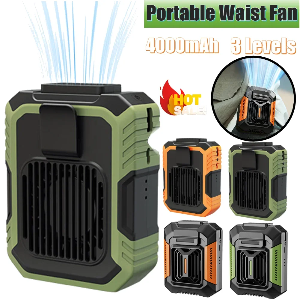 Tragbarer Taillenventilator, wiederaufladbarer USB-Körperventilator mit Powerbank und LED-Licht, tragbarer persönlicher Ventilator, Gürtelventilator für den Außenbereich Image