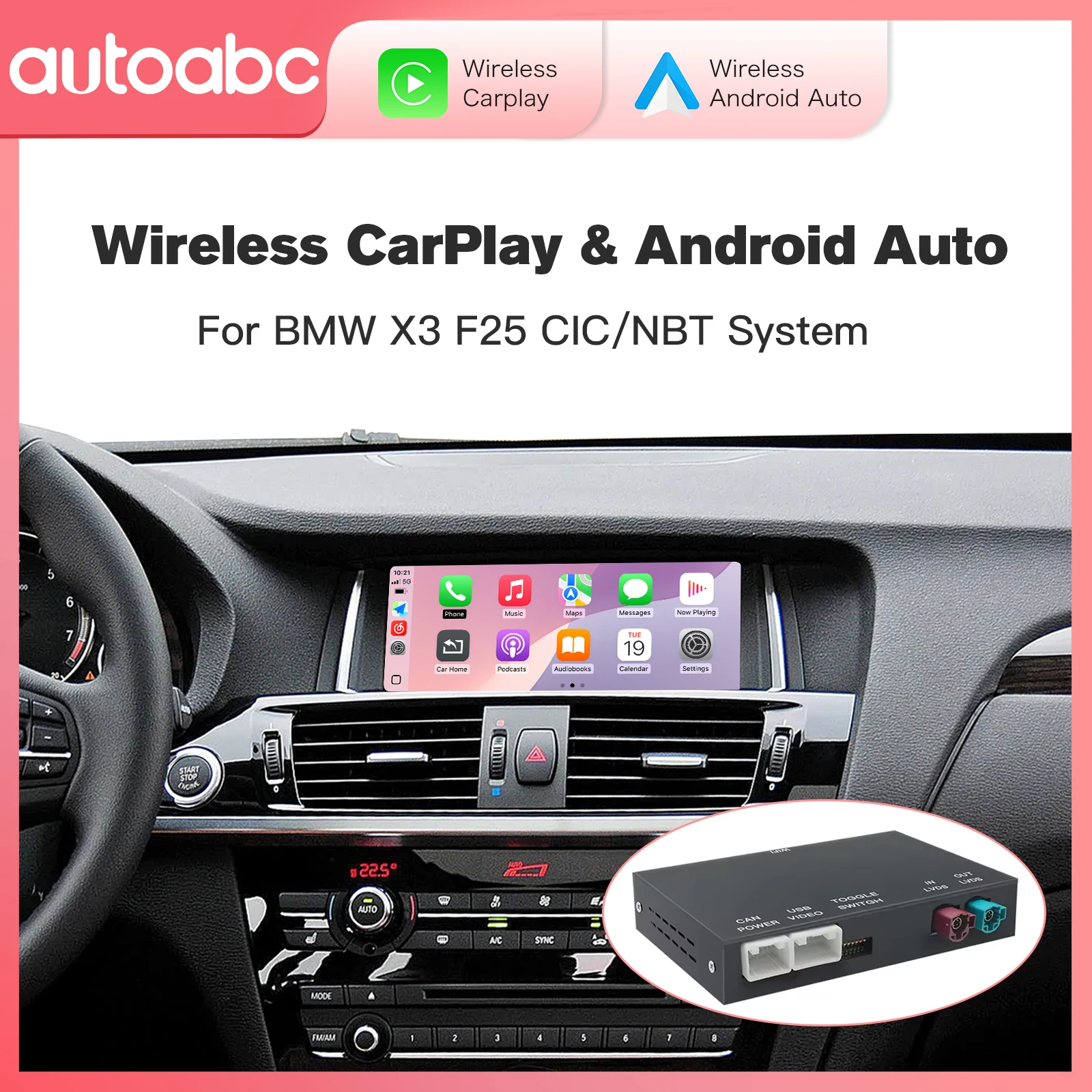 Drahtloser CarPlay- und Android Auto Mirror Link-Funktionen-Decoder für BMW X3 F25 G01 NBT/CIC-System mit OEM- und Aftermarket-Kamera Image
