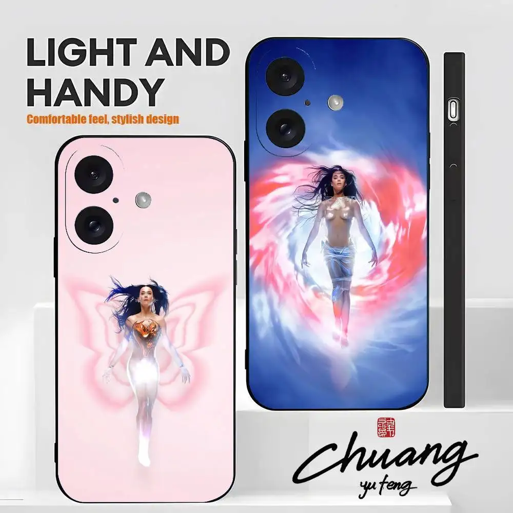 Singer K-Katy Perry Handyhülle, stilvoll, schwarz, 11–16, mattiertes TPU, UV-bemalte Anti-Drop-Handyhülle. Image