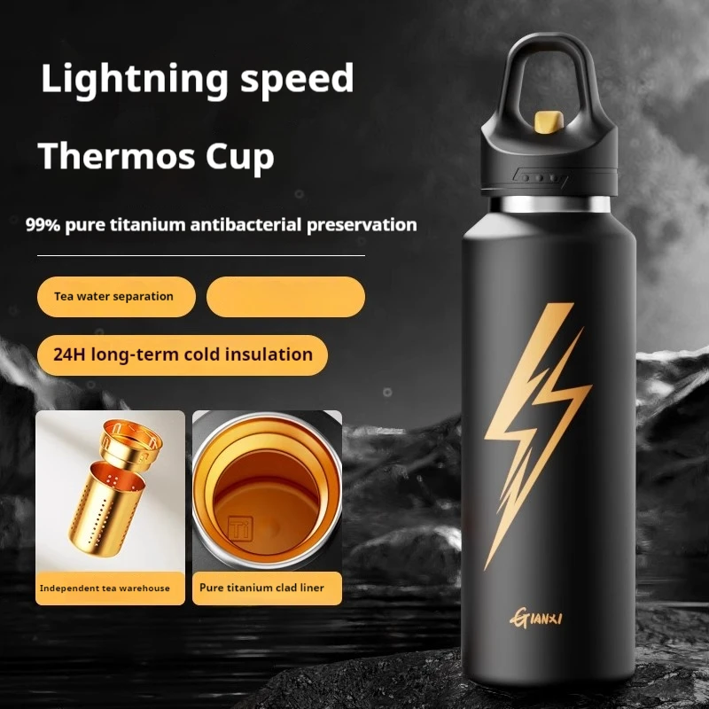 Gianxi One Click Isolierbecher mit offenem Deckel für Herren-Sportwasserflasche, große Kapazität, Kälteisolationsflasche, Thermosflasche Image