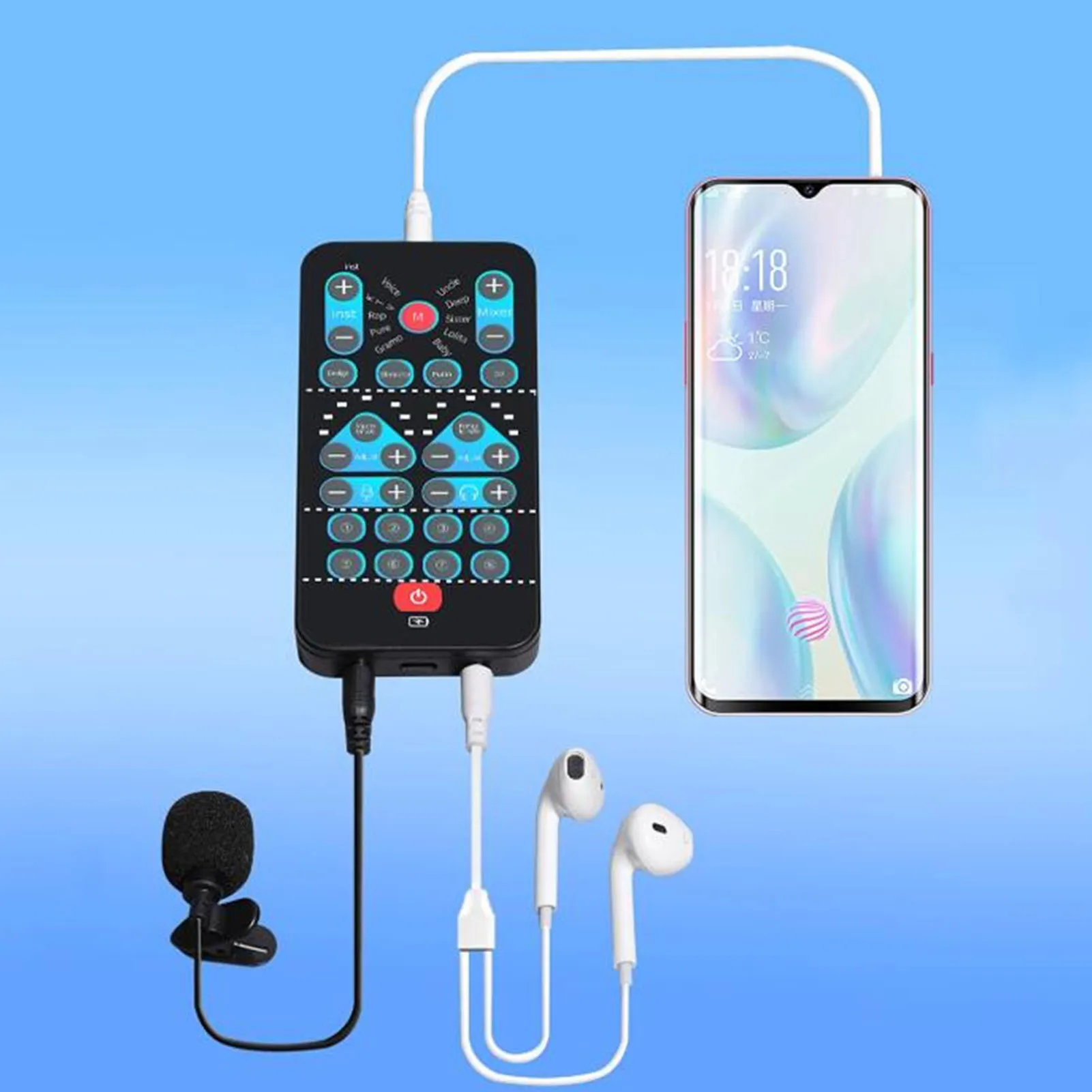 Multifunktions-Sprachwechsler, Soundkarte, 8, Sprachmodifikationseffekte, Mikrofon, Sprachwechsler für Mobiltelefone/Laptops Image