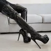 LAIGZEM Damen-Stiefel im Schritt, hohe Stiefel, Plateau-Reißverschluss hinten, dünne High Heels, hohe Stiefel, glänzende handgefertigte Schuhe für Damen, große Größe 43, 46 50 52