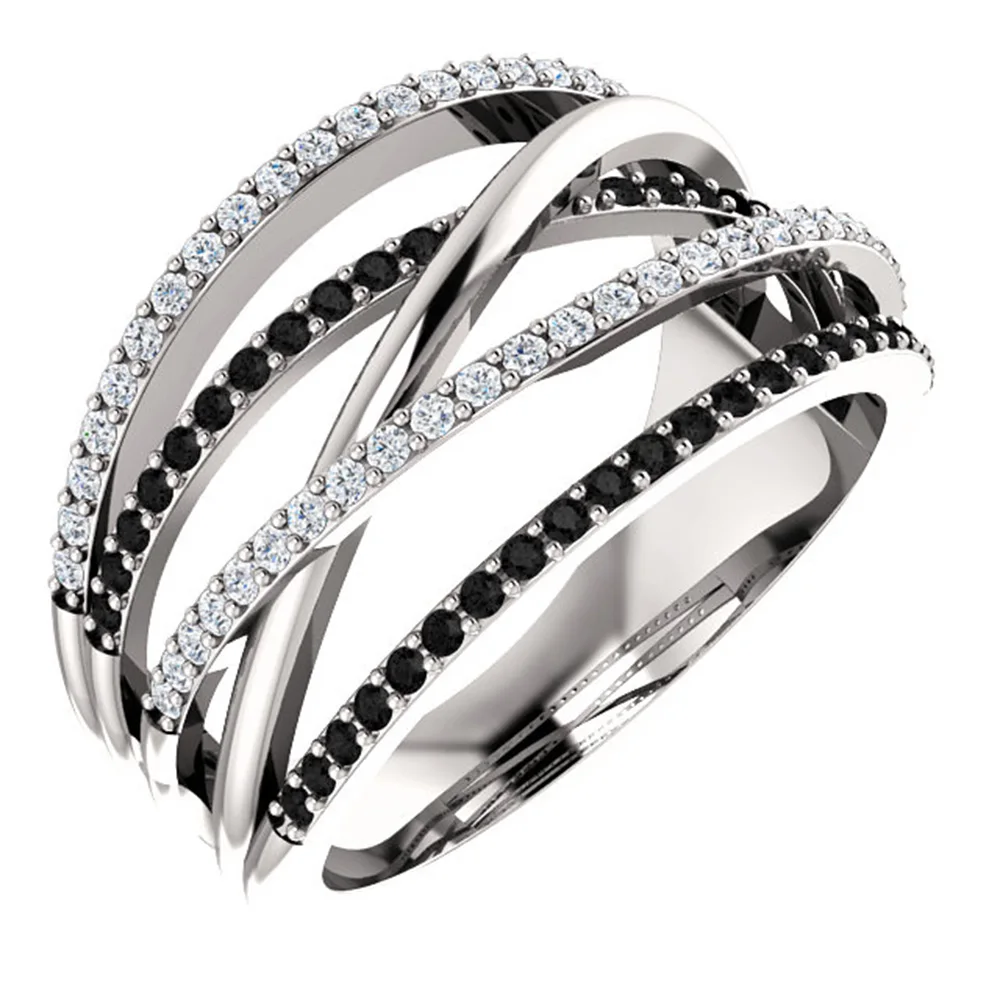 Huitan Neue Twist Ethnischen Stil Frauen Finger Ringe Mit Schwarz & Weiß Stein Mikro Gepflastert Überraschung Geschenk Für Frauen Trendy schmuck Ringe Image