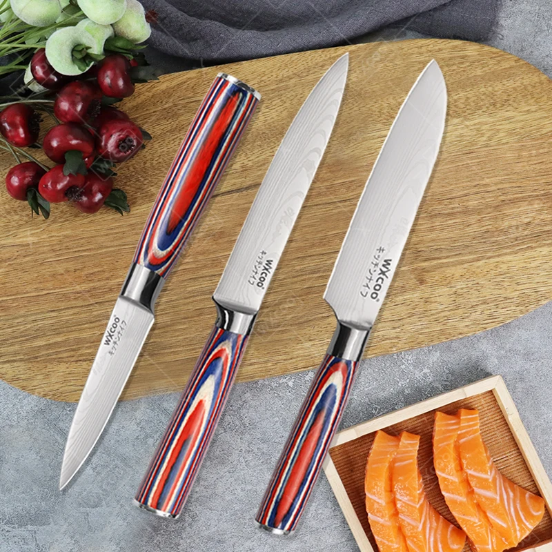 WXCOO 1 ~ 3PCS Küchenmesser Laser Damaskus Obst Schälmesser Fleisch Cleaver Santoku Messer für Geschnitten Obst Gemüse kochen Werkzeuge Image