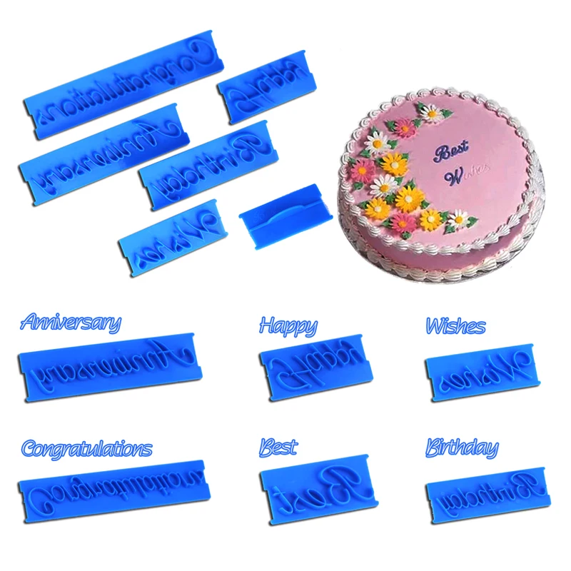 6 teile/satz Schöne Handschrift Brief Druck Form Kuchen Fondant Creme Dekorieren Cutter Mold Werkzeuge Image