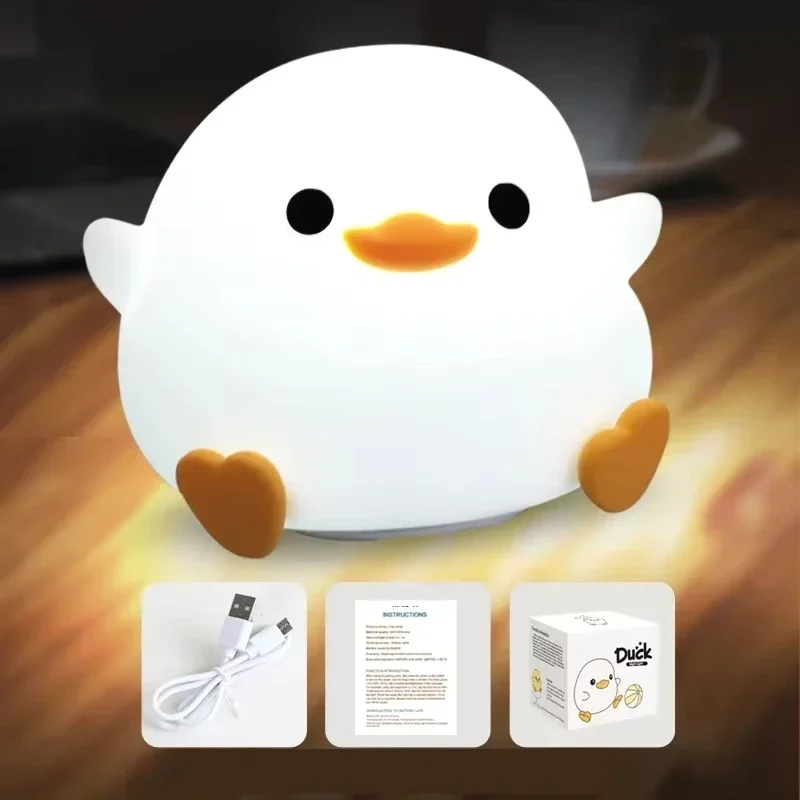 Silikon LED Nachttisch Nachtlicht DoDo Ente Niedliche Ente Dimmbare Tischlampe Baby Schlafzimmer Dekoration Wiederaufladbare Nachtlampen Image