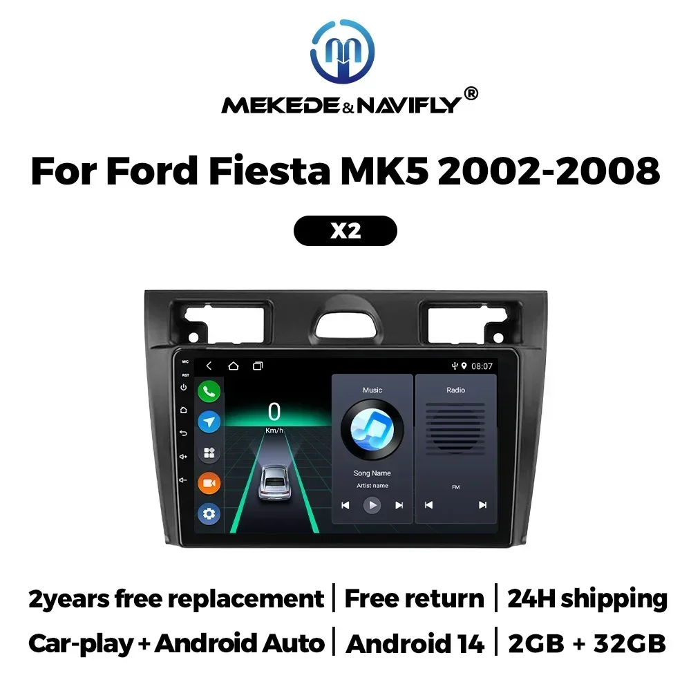 Android Auto Carplay für Ford Fiesta Mk VI 5 Mk5 2002 2003 2004 2005–2008 IPS Autoradio Multimedia Video Player Navigation GPS Image