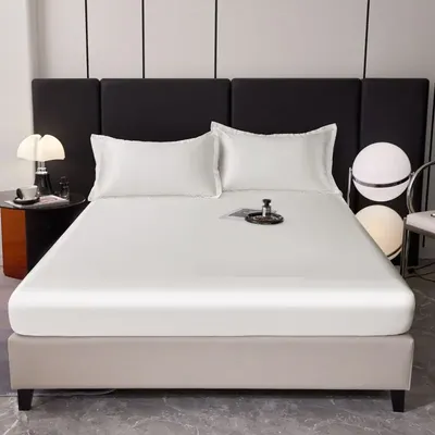 2025 new machine washable ice silk fitted sheet solid color cool silk mattress protective cover single piece no pillowcase