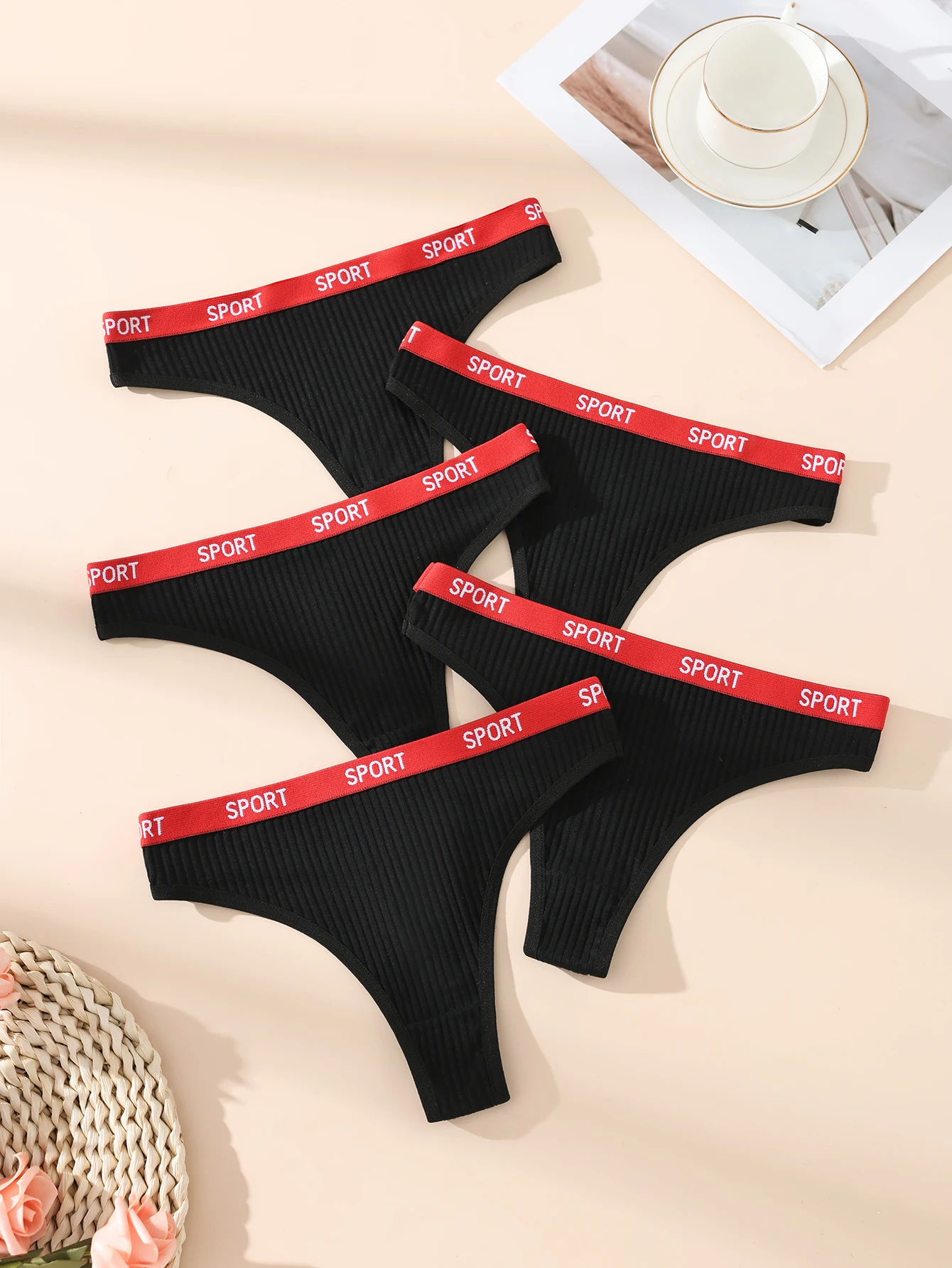 5 Stück Damen-Tanga-Höschen aus gerippter Baumwolle mit niedriger Taille, weich, atmungsaktiv, bequem, sexy Alltagsunterwäsche, XS-L-Größen Image