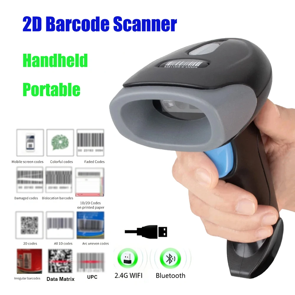 Bluetooth Wireless/Wired 2D Barcode Scanner Tragbare Handheld 1D/2D QR Code Reader Schnelle Identifizierung Scan CMOS für Einzelhandel Lager Image
