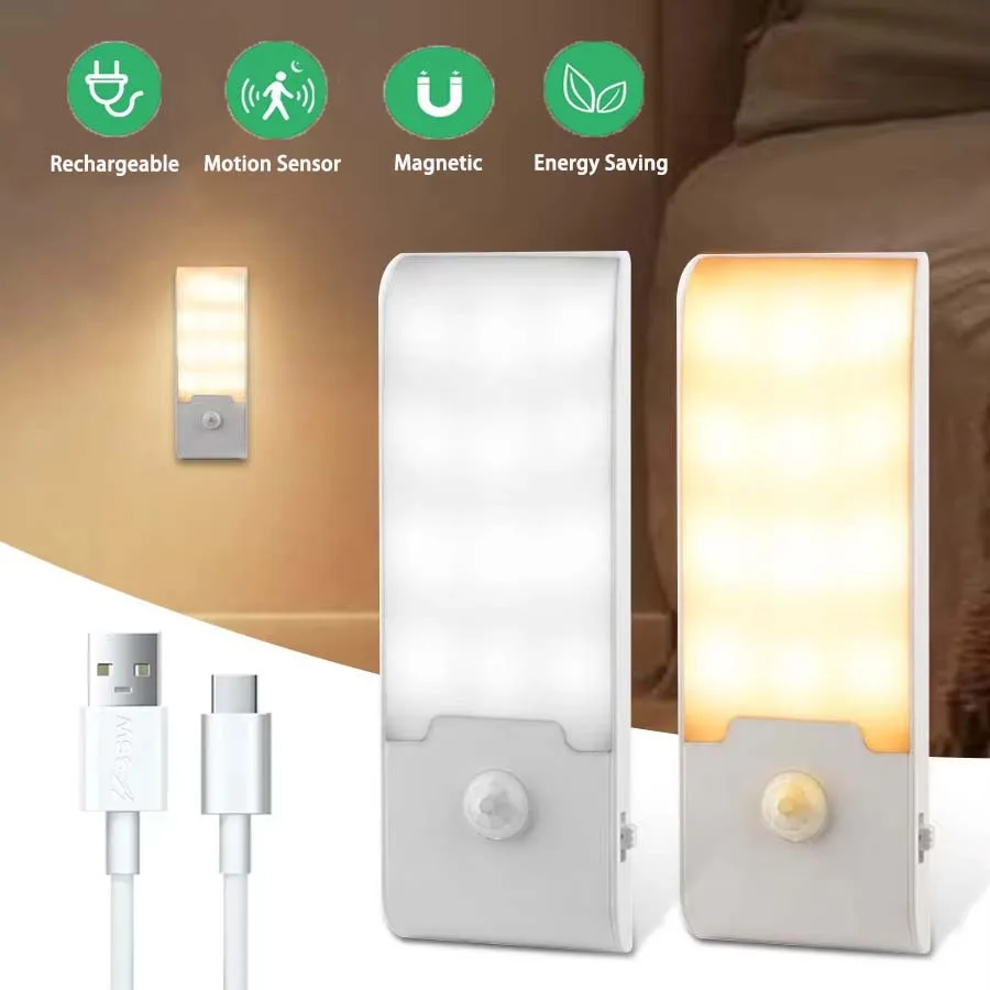 Bewegungsmelder, LED-Nachtlicht, wiederaufladbar, Schrankleuchte, kabelloses magnetisches Nachtlicht für Schlafzimmer, Küche, Schrank, Flur, Treppen