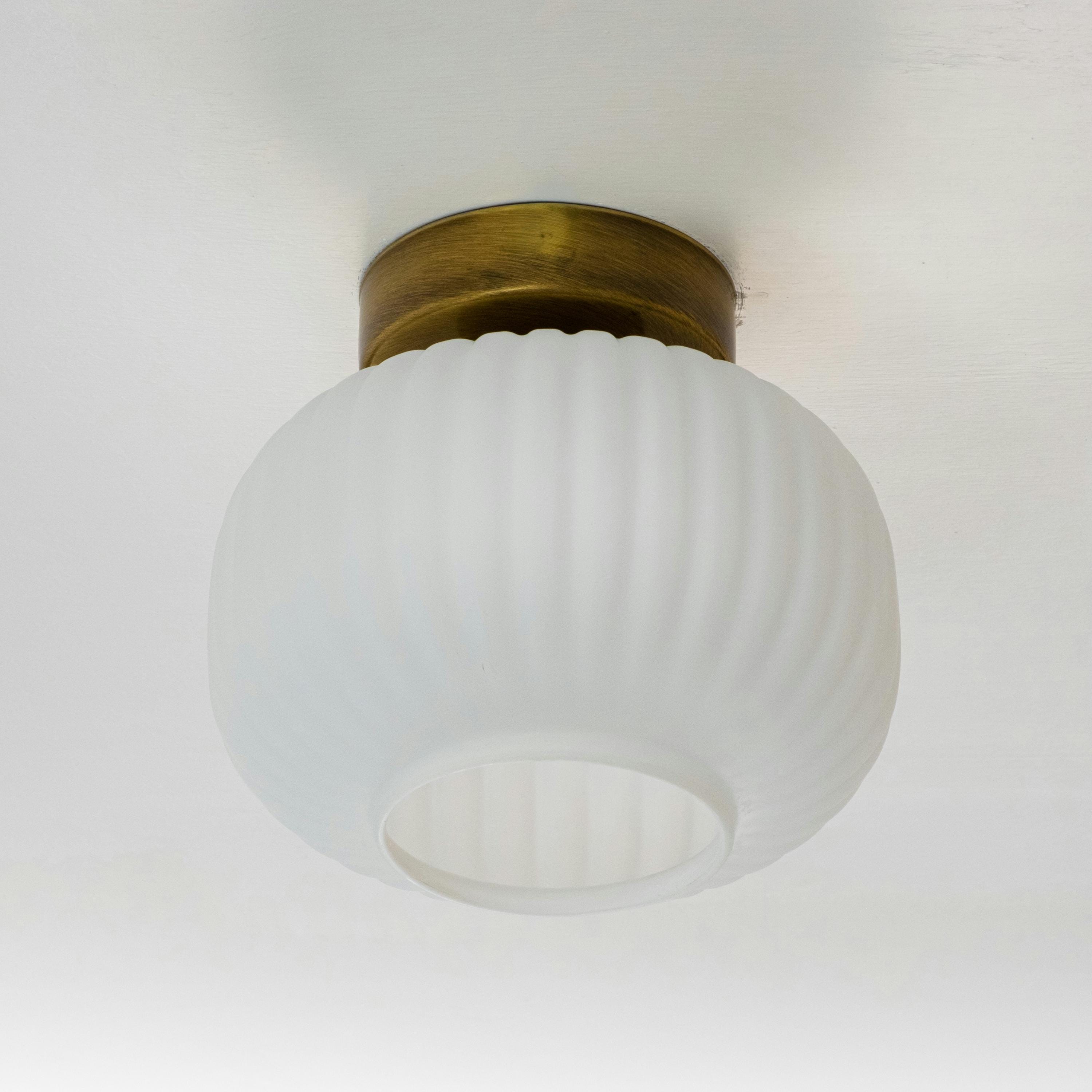 Lampada da soffitto vintage a filo, lampada da soffitto semi-a filo in vetro bianco, lampada da soffitto moderna in vetro rigato, lampada da soffitto