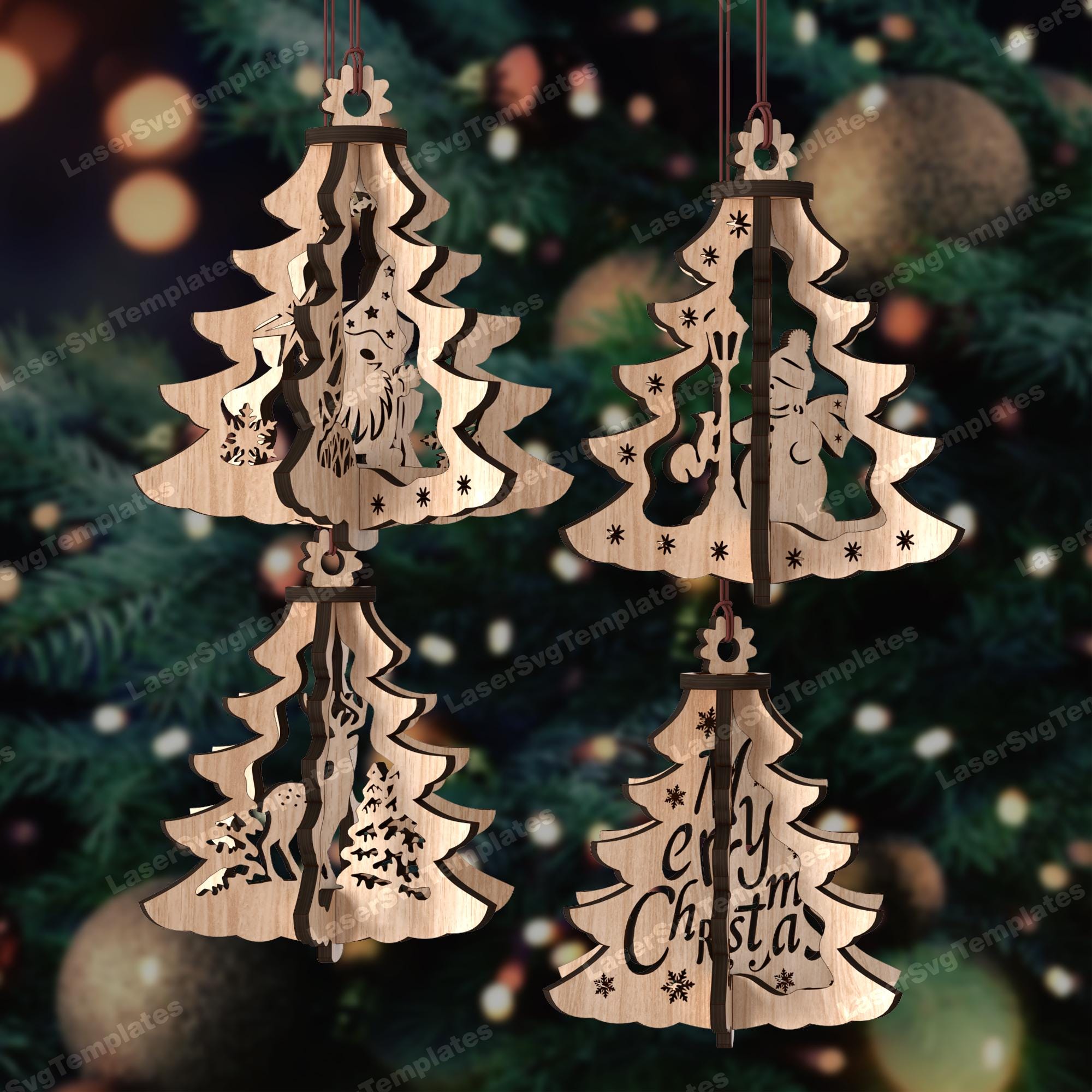 Ornamenti per l'albero di Natale 3D 4 bundle file svg tagliato al laser Glowforge ornamenti per palline di Natale decorazioni per l'albero svg Ornamen