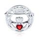 Traditional Irish Celtic Round Circle Claddagh Brooch Pin For Women Red Heart Shaped Cubic Zirconia .925 Sterling Silver