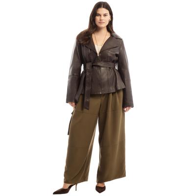 Plus Size Women's High-Low Peplum Leather Jacket by June & Vie in Chocolate Plum (Size 22/24)
