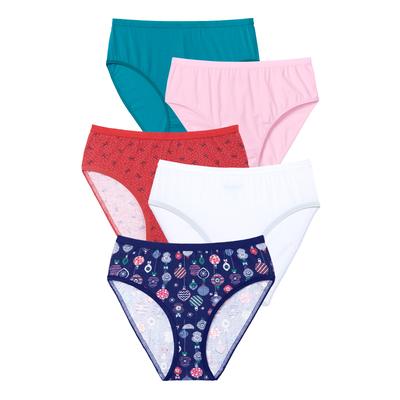 Plus Size Women's Hi-Cut Cotton Brief 5-Pack by Comfort Choice in Ornaments Pack (Size 16)