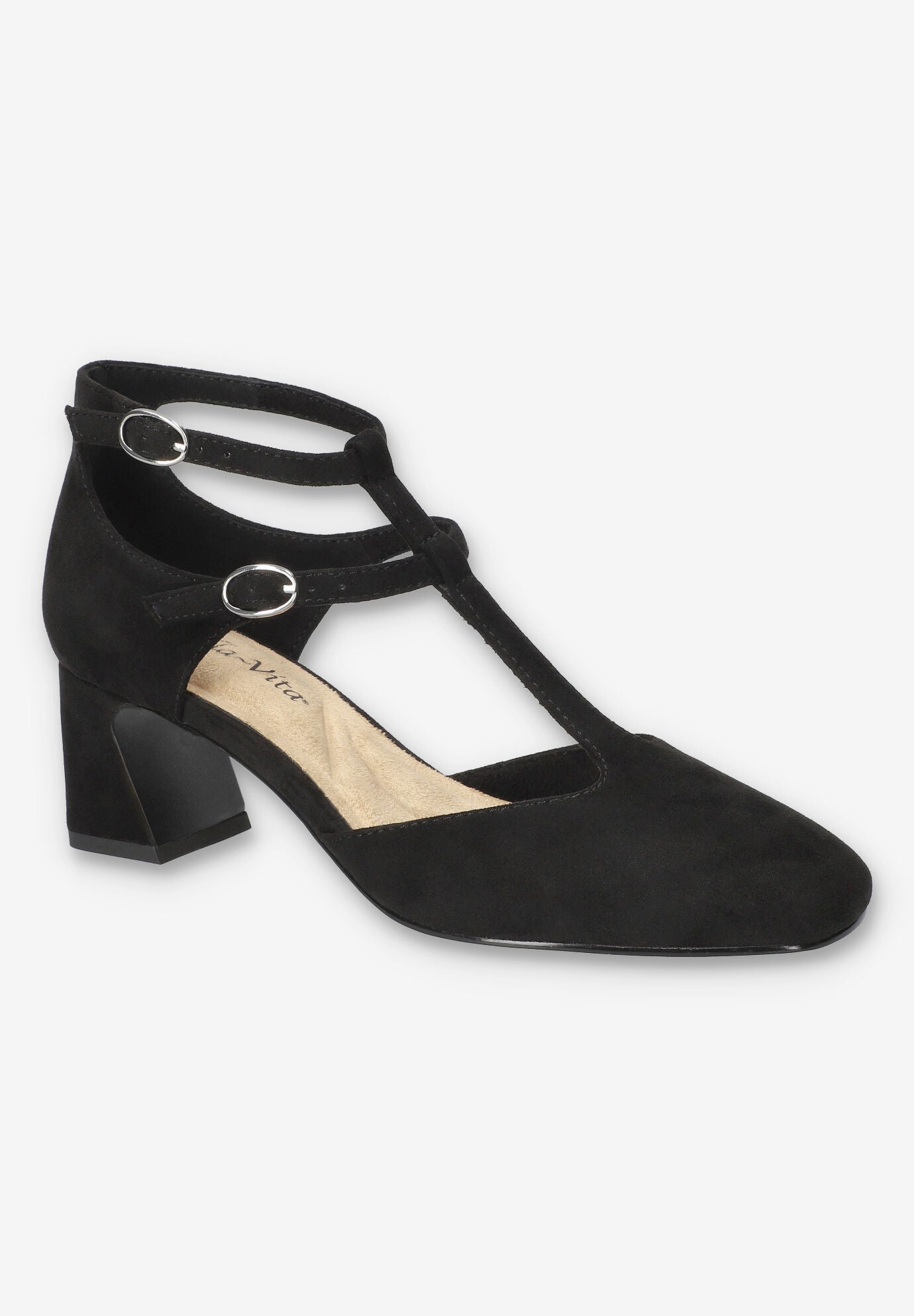 Wide Width Women's Harpswell Block Heel Pump by Bella Vita in Black Suede (Size 8 W)